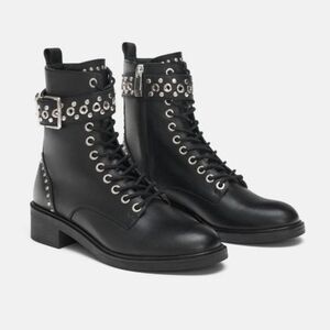 Zara LEATHER Studded Boots